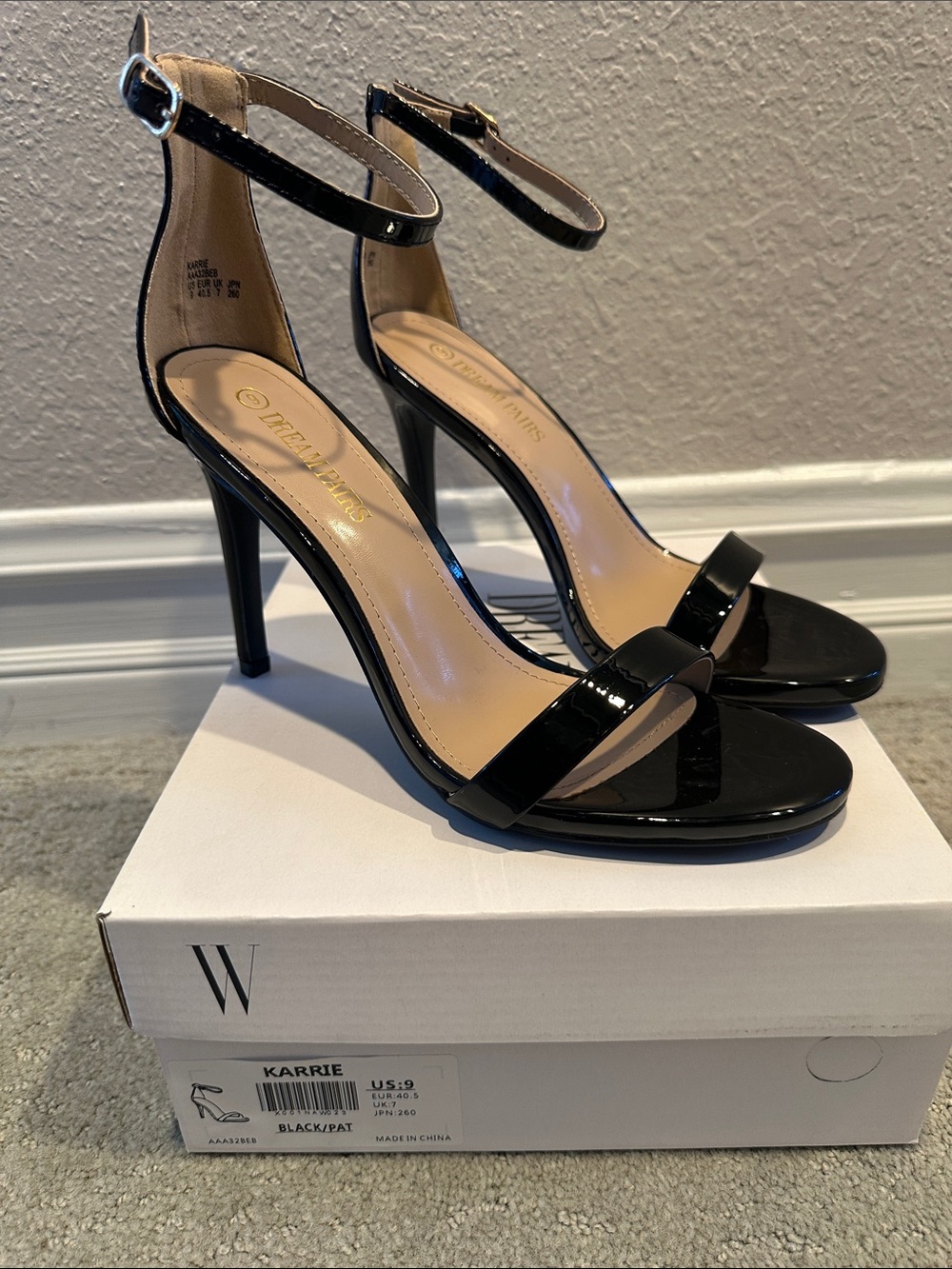 Wild Pair Black Patent Ankle-Strap Stiletto Heels